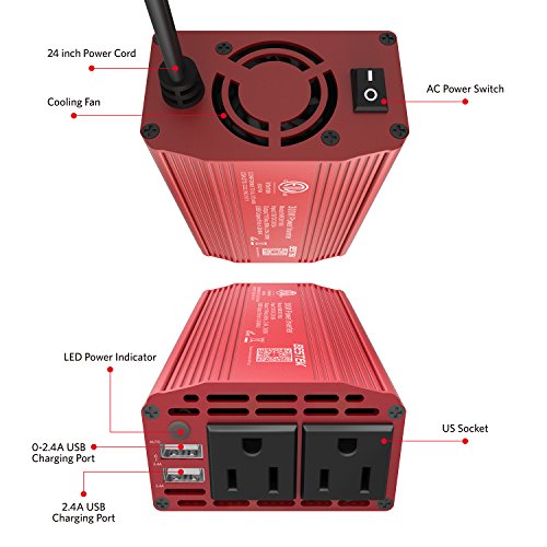 Inverter da 300 W DC 12V a 110V AC Inverter per auto con adattatore per auto Dual USB 4.2A